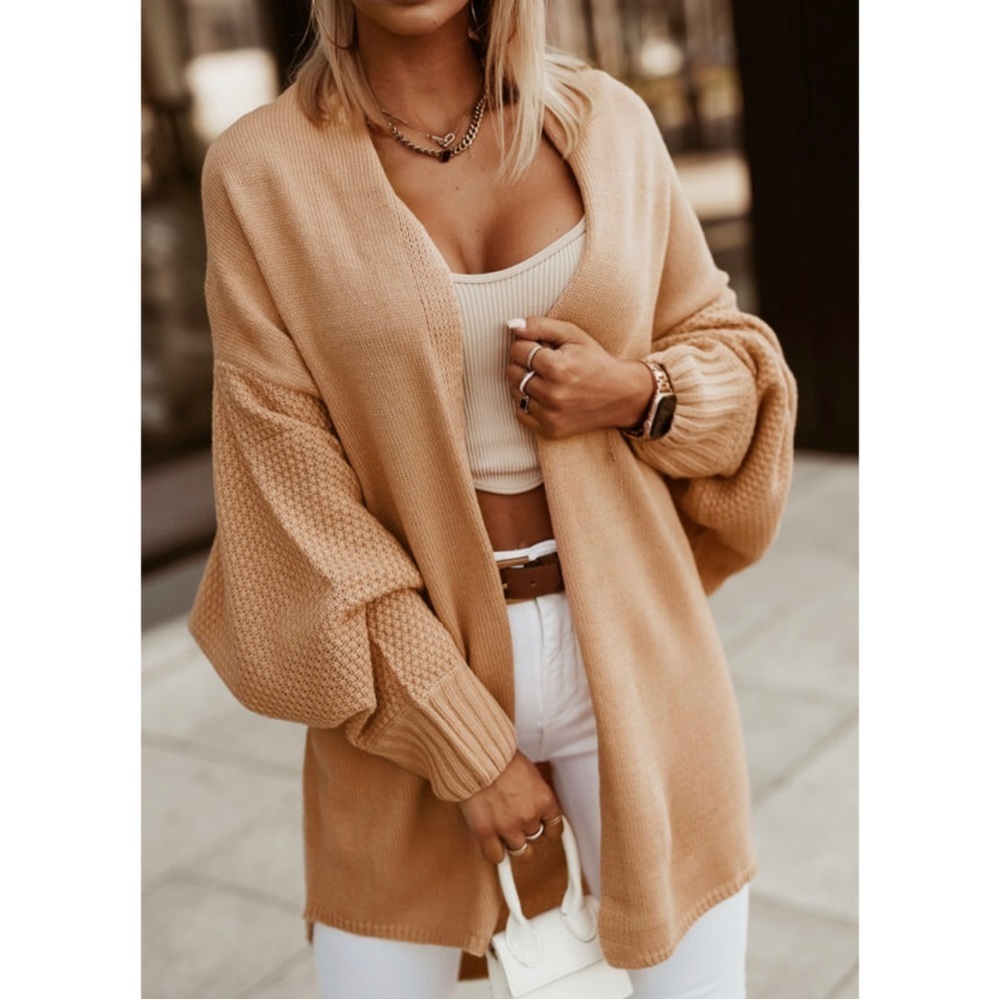 Apricot Chunky Knit Open Front Oversized Cardigan Sweater